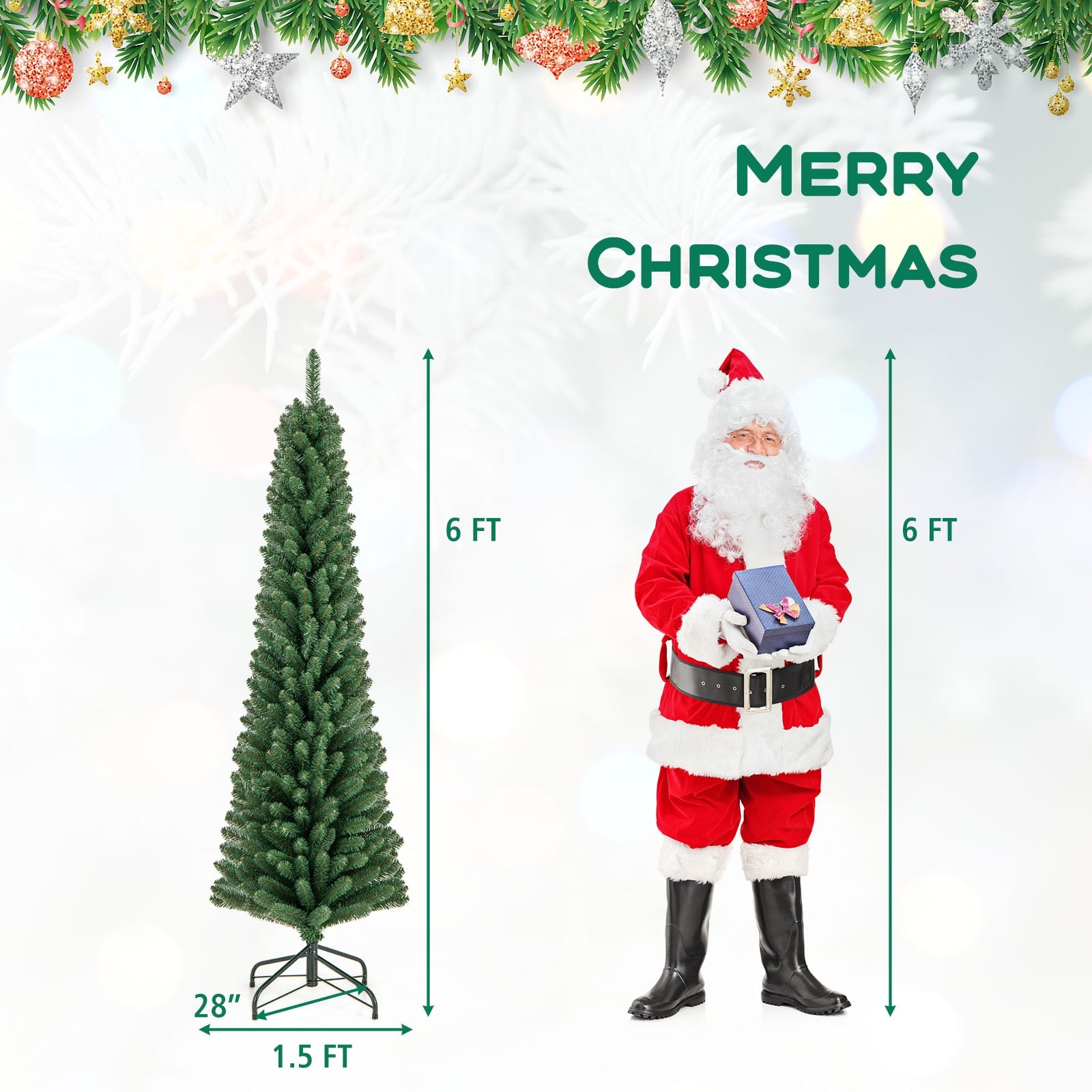 6 Ft Pencil Christmas Tree, 671 Memory Wire Tips, Metal Stand, Green Christmas Tree at Gallery Canada