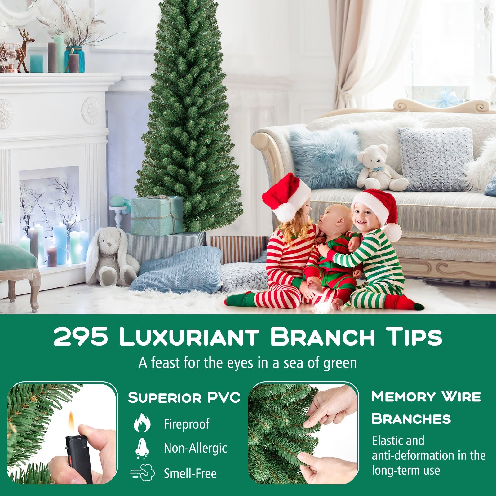 5 Feet Pencil Christmas Tree, Memory Wire Branch Tips, Metal Stand, Green Christmas Tree at Gallery Canada