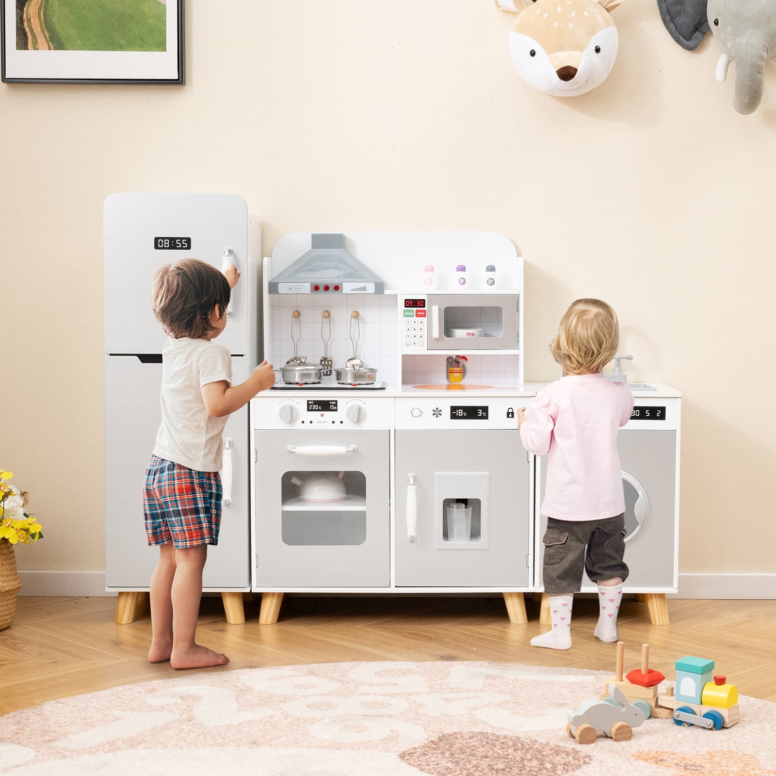 Kids Kitchen Playset With Refrigerator And Washing Machine, Gray Play Kitchen Sets at Gallery Canada