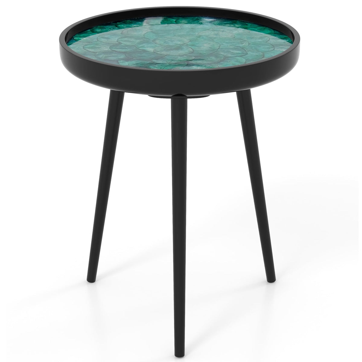 16 Inch Mid-Century Modern Coffee Table, Sea Shell Decoration, Green End & Side Tables at Gallery Canada