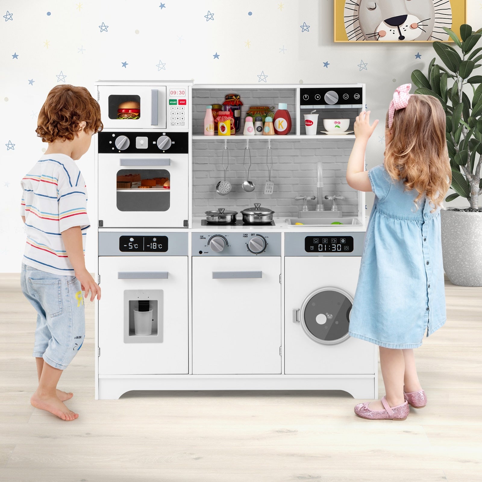 Wooden Toy Kitchen Playset With Real Lights, Sounds, White Play Kitchen Sets at Gallery Canada