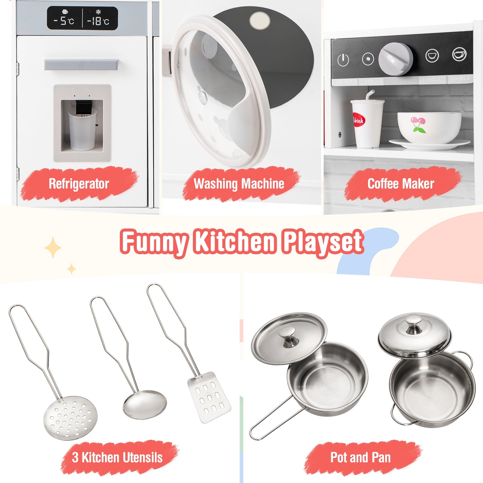 Wooden Toy Kitchen Playset With Real Lights, Sounds, White Play Kitchen Sets at Gallery Canada