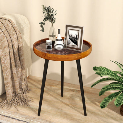 16 Inch Round End Table, Sea Shell Decoration, Epoxy Resin Finish, Brown End & Side Tables at Gallery Canada