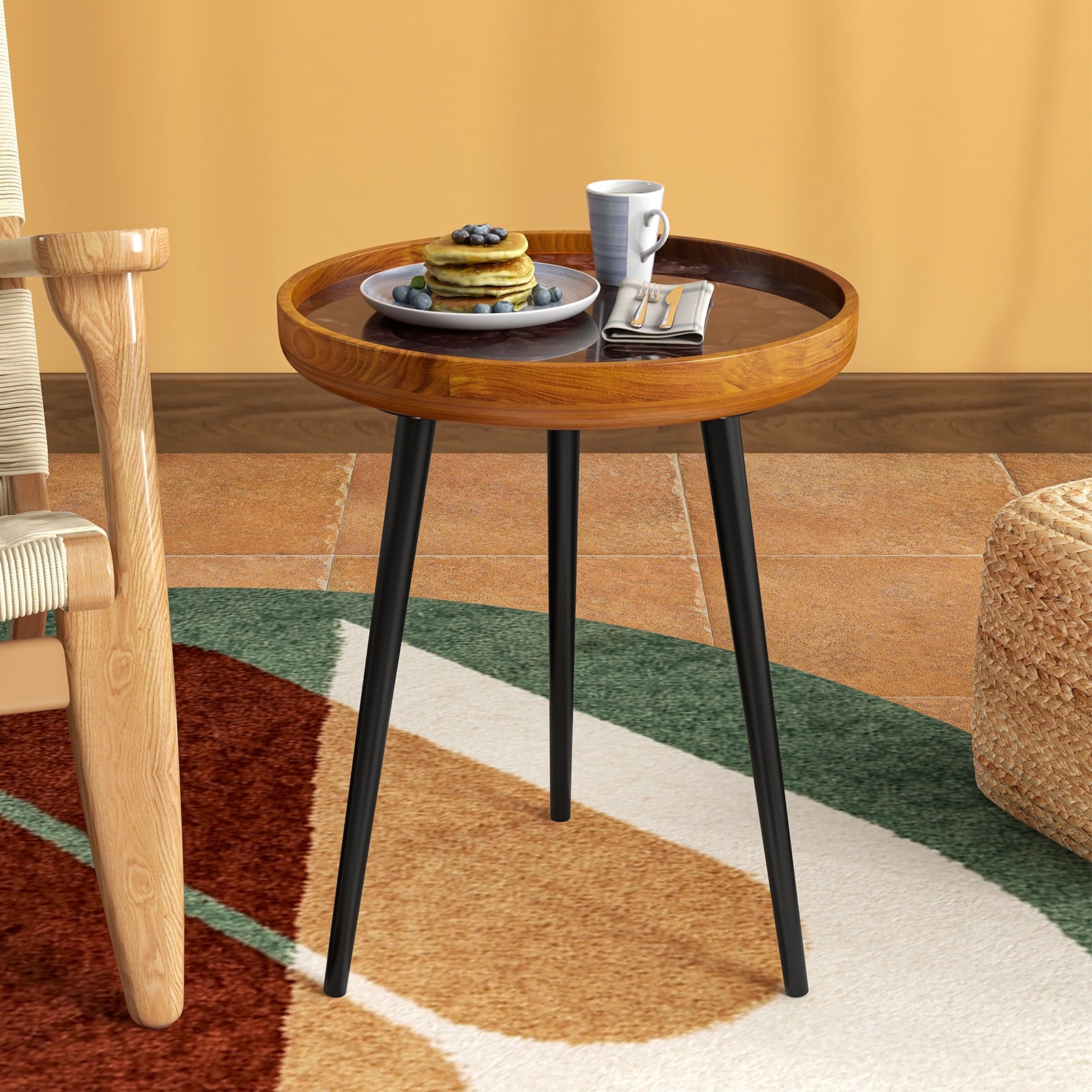 16 Inch Round End Table, Sea Shell Decoration, Epoxy Resin Finish, Brown End & Side Tables at Gallery Canada