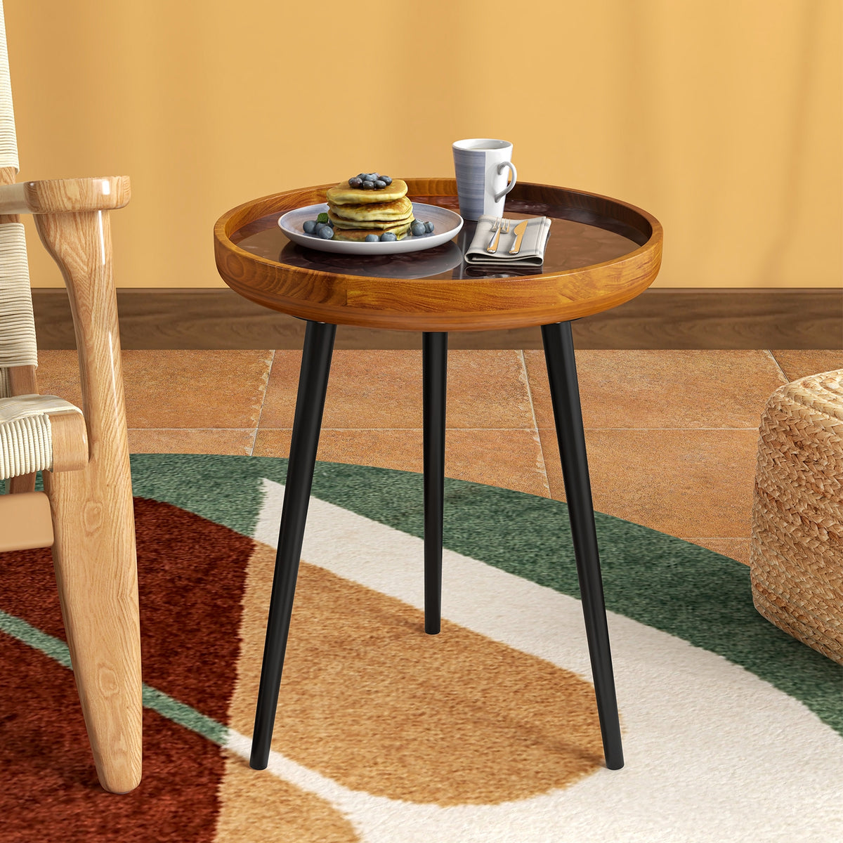 16 Inch Round End Table, Sea Shell Decoration, Epoxy Resin Finish, Brown End & Side Tables at Gallery Canada