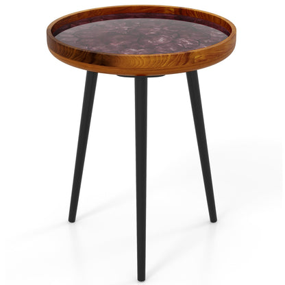 16 Inch Round End Table, Sea Shell Decoration, Epoxy Resin Finish, Brown End & Side Tables at Gallery Canada