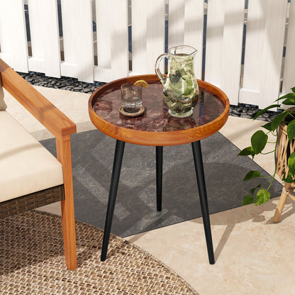 16 Inch Round End Table, Sea Shell Decoration, Epoxy Resin Finish, Brown End & Side Tables at Gallery Canada