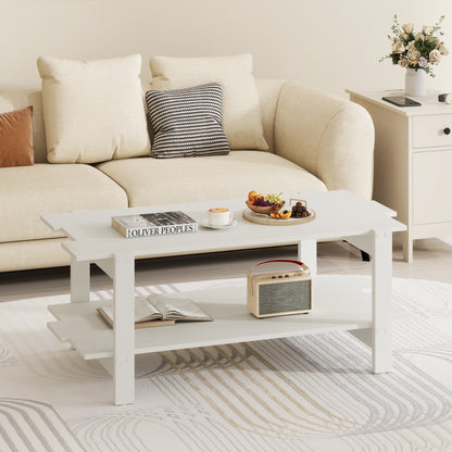 2-Tier Slatted Wood Coffee Table, With Storage Shelf, White Coffee Tables at Gallery Canada
