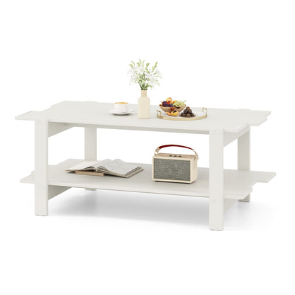 2-Tier Slatted Wood Coffee Table, With Storage Shelf, White Coffee Tables at Gallery Canada