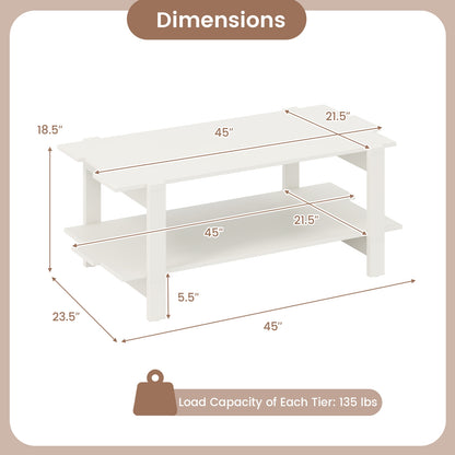 2-Tier Slatted Wood Coffee Table, With Storage Shelf, White Coffee Tables at Gallery Canada