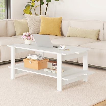 2-Tier Slatted Wood Coffee Table, With Storage Shelf, White Coffee Tables at Gallery Canada