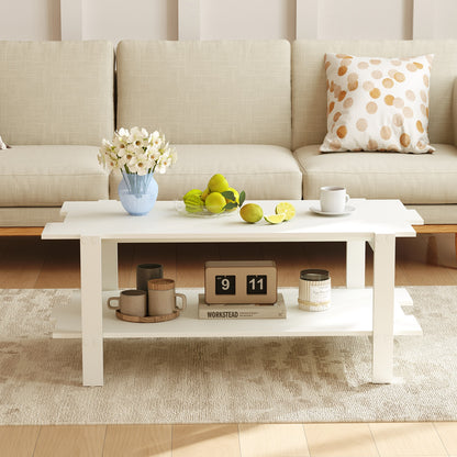2-Tier Slatted Wood Coffee Table, With Storage Shelf, White Coffee Tables at Gallery Canada