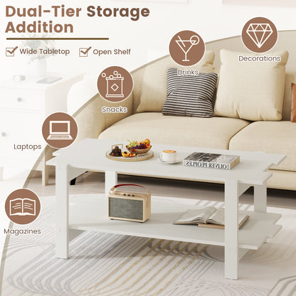 2-Tier Slatted Wood Coffee Table, With Storage Shelf, White Coffee Tables at Gallery Canada