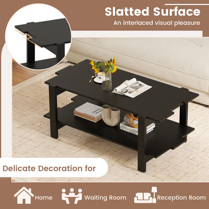 2-Tier Slatted Wood Coffee Table With Storage Shelf, Black Coffee Tables at Gallery Canada