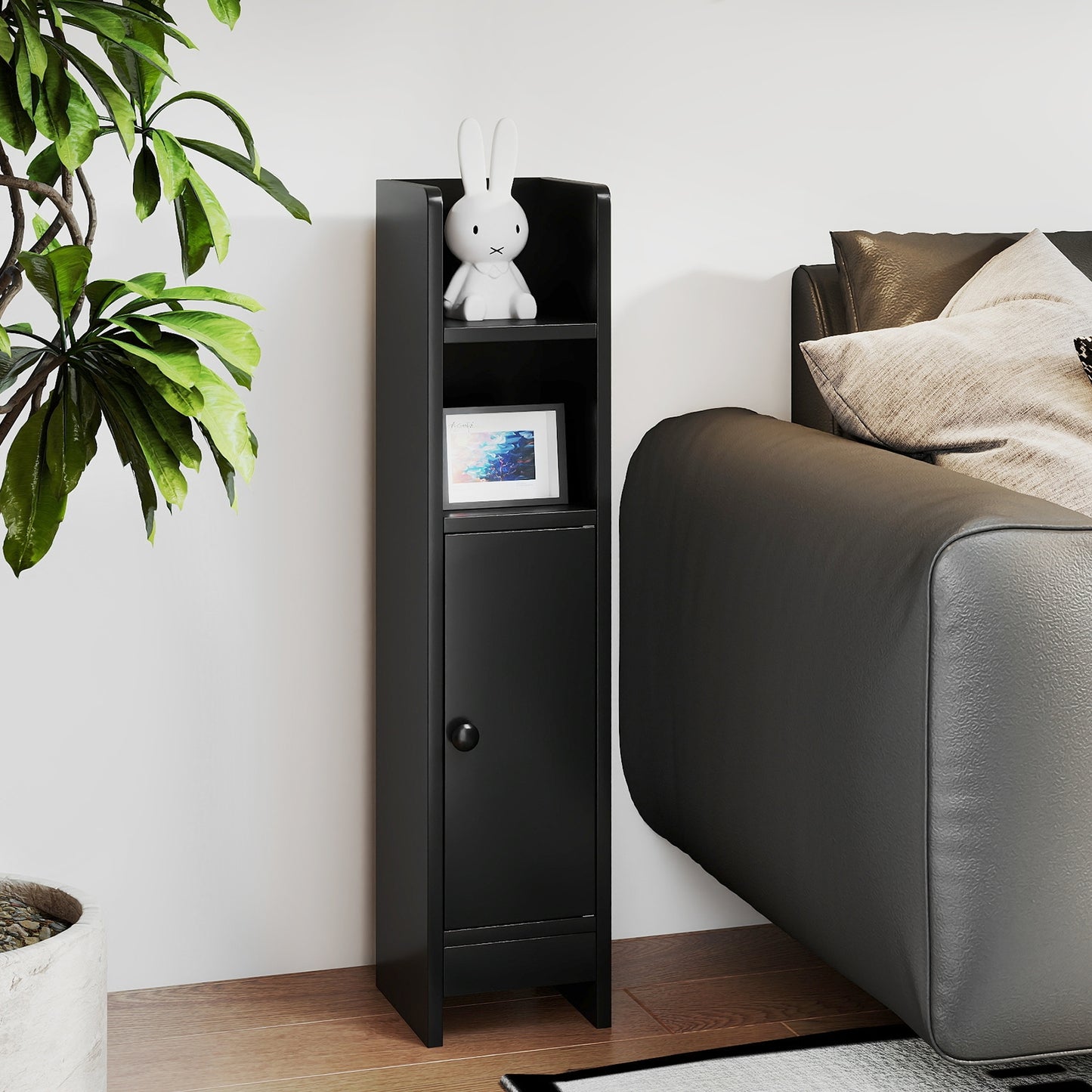 Slim Corner Bathroom Cabinet With Door, Adjustable Shelf, Black Floor Cabinets at Gallery Canada