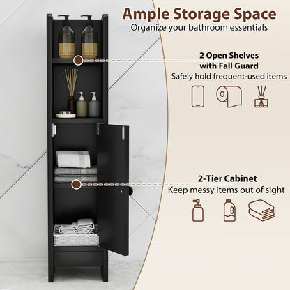 Slim Corner Bathroom Cabinet With Door, Adjustable Shelf, Black Floor Cabinets at Gallery Canada