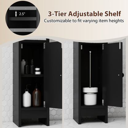 Slim Corner Bathroom Cabinet With Door, Adjustable Shelf, Black Floor Cabinets at Gallery Canada