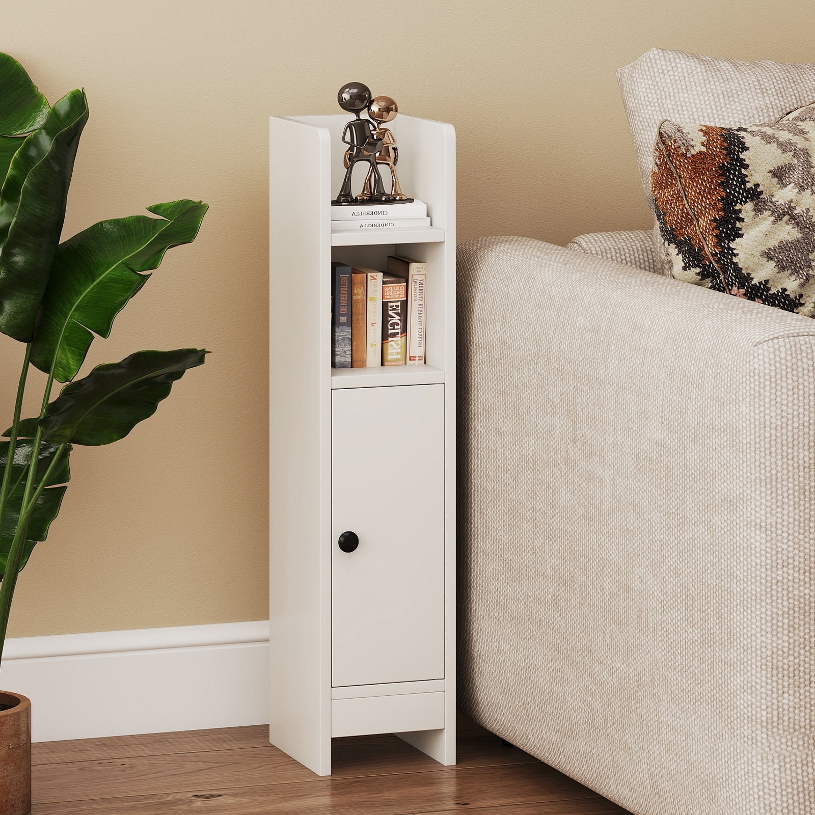 Slim Corner Bathroom Cabinet With Door, Adjustable Shelf, White Floor Cabinets at Gallery Canada