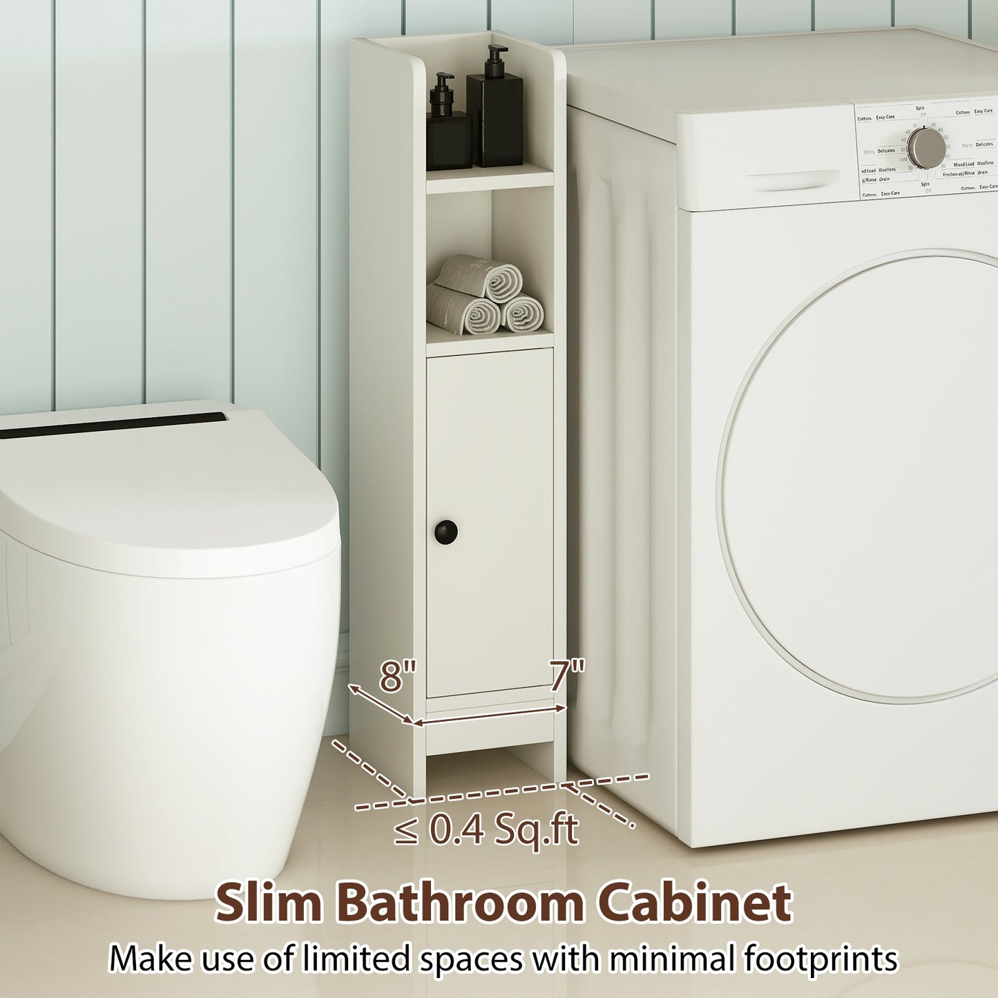Slim Corner Bathroom Cabinet With Door, Adjustable Shelf, White Floor Cabinets at Gallery Canada