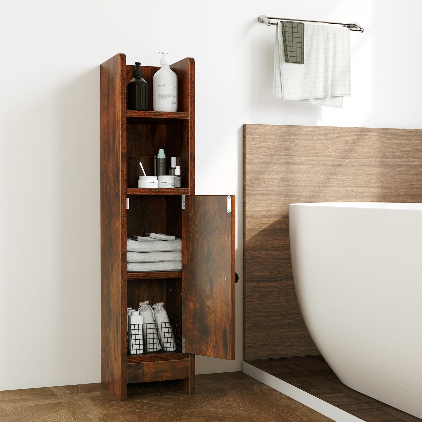 Slim Corner Bathroom Cabinet With Door, Adjustable Shelf, Coffee Floor Cabinets at Gallery Canada