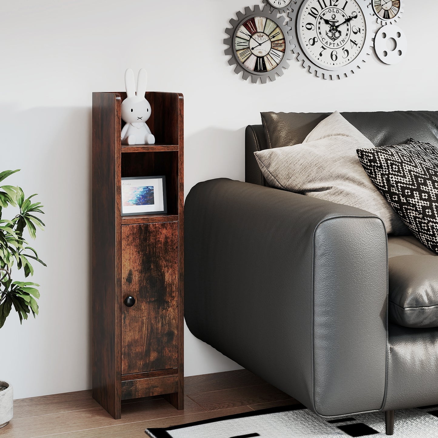 Slim Corner Bathroom Cabinet With Door, Adjustable Shelf, Coffee Floor Cabinets at Gallery Canada