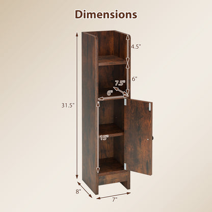 Slim Corner Bathroom Cabinet With Door, Adjustable Shelf, Coffee Floor Cabinets at Gallery Canada