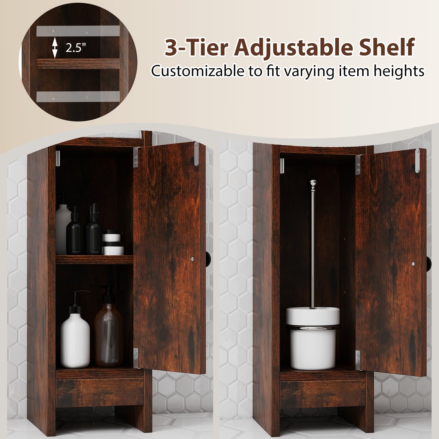 Slim Corner Bathroom Cabinet With Door, Adjustable Shelf, Coffee Floor Cabinets at Gallery Canada