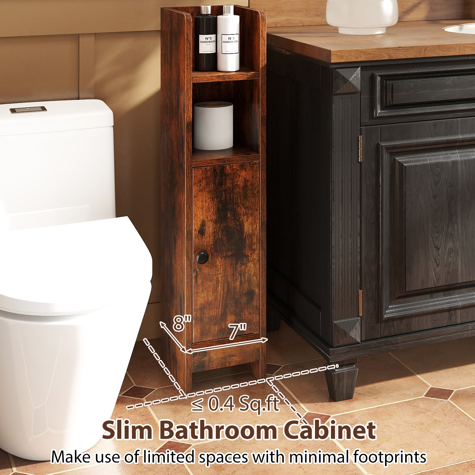 Slim Corner Bathroom Cabinet With Door, Adjustable Shelf, Coffee Floor Cabinets at Gallery Canada