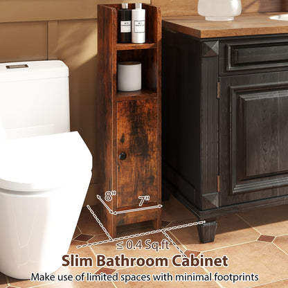 Slim Corner Bathroom Cabinet With Door, Adjustable Shelf, Coffee Floor Cabinets at Gallery Canada