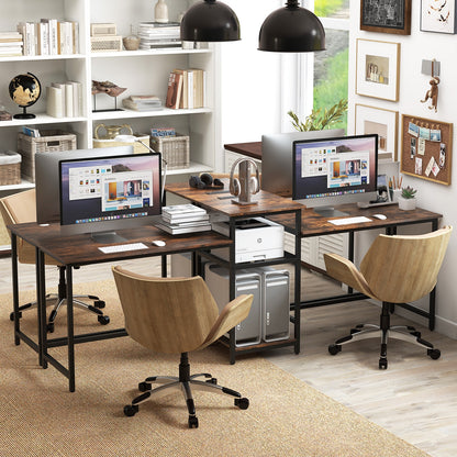 2-Person Computer Desk With Power Outlet, Printer Stand, Brown Computer Desks at Gallery Canada