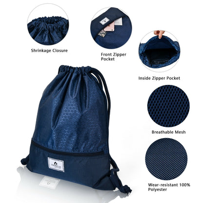 Drawstring Backpack String Bag Foldable Sports Sack with Zipper Pocket, Dark Blue Camping at Gallery Canada