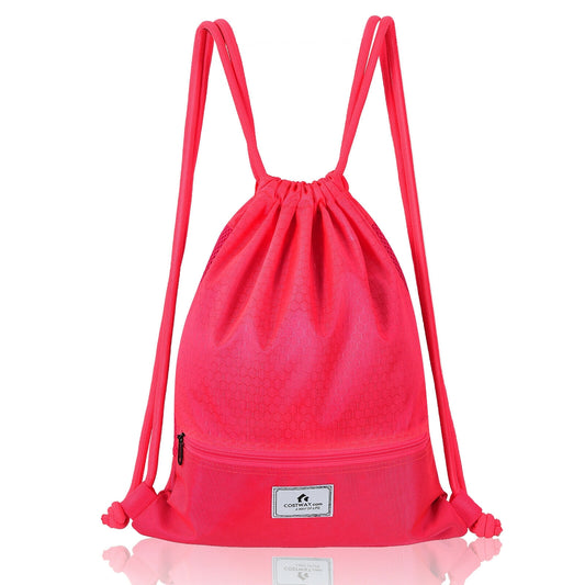 Drawstring Backpack String Bag Foldable Sports Sack with Zipper Pocket, Pink Camping Pink at Gallery Canada