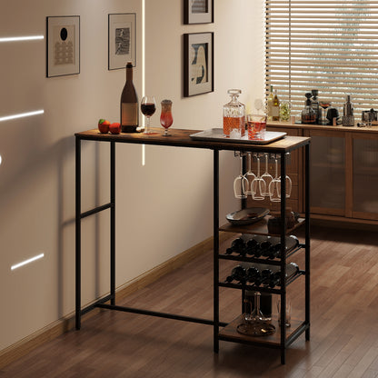 Long Bar Table With Storage Shelves, Rustic Brown Bar Tables at Gallery Canada