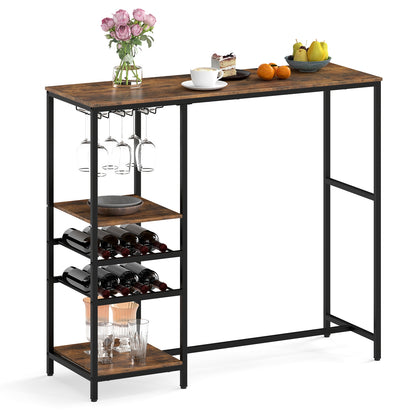 Long Bar Table With Storage Shelves, Rustic Brown Bar Tables at Gallery Canada