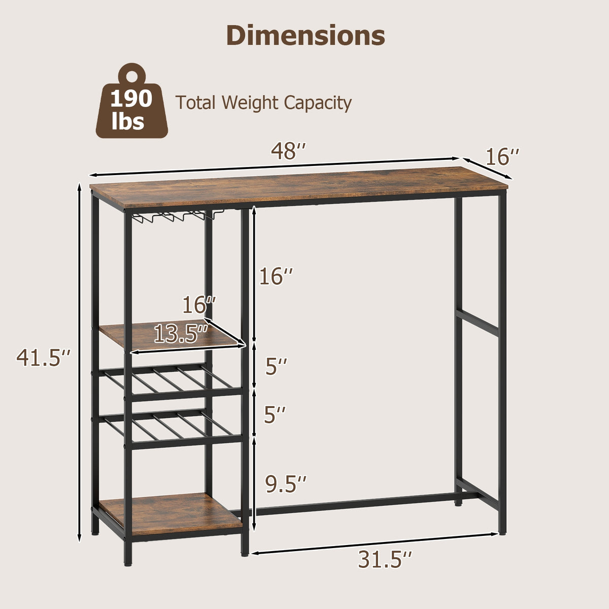 Long Bar Table With Storage Shelves, Rustic Brown Bar Tables at Gallery Canada