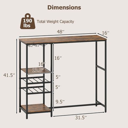 Long Bar Table With Storage Shelves, Rustic Brown Bar Tables at Gallery Canada