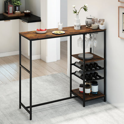 Long Bar Table With Storage Shelves, Rustic Brown Bar Tables at Gallery Canada