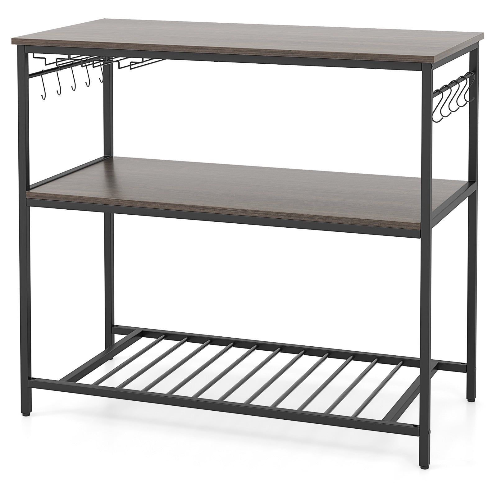 Kitchen Island With 3 Shelves, Wine Glass Holders, 10 Hooks, Gray Kitchen Islands & Carts at Gallery Canada