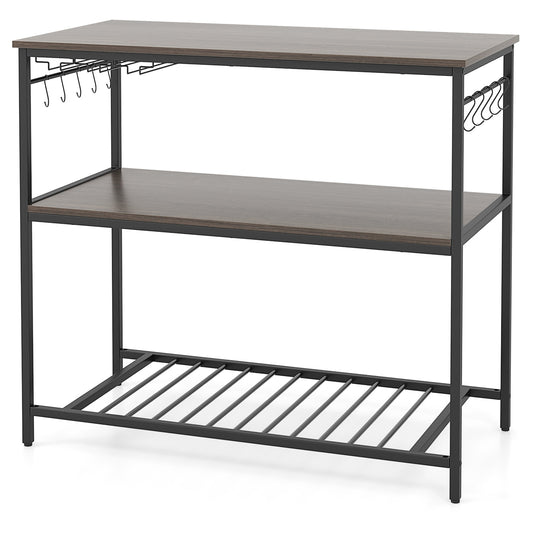 Kitchen Island With 3 Shelves, Wine Glass Holders, 10 Hooks, Gray Kitchen Islands & Carts Gray at Gallery Canada