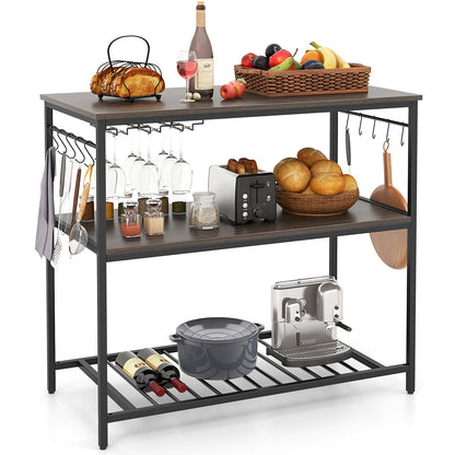 Kitchen Island With 3 Shelves, Wine Glass Holders, 10 Hooks, Gray Kitchen Islands & Carts at Gallery Canada