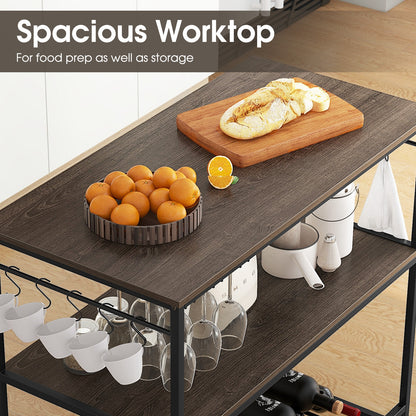 Kitchen Island With 3 Shelves, Wine Glass Holders, 10 Hooks, Gray Kitchen Islands & Carts at Gallery Canada
