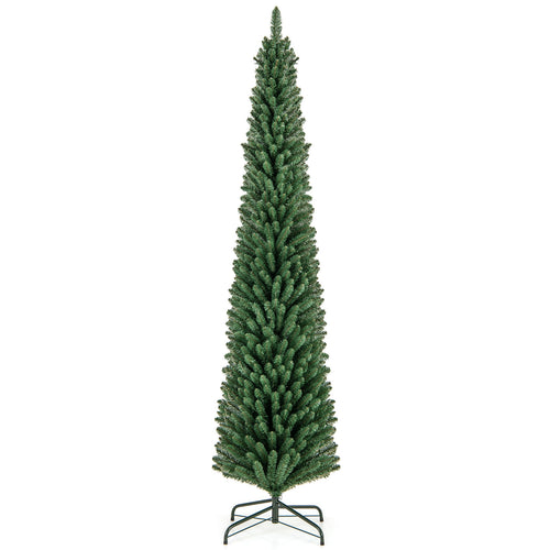 8 Ft Pencil Christmas Tree, Metal Stand, Memory Wire Branch Tips, Green