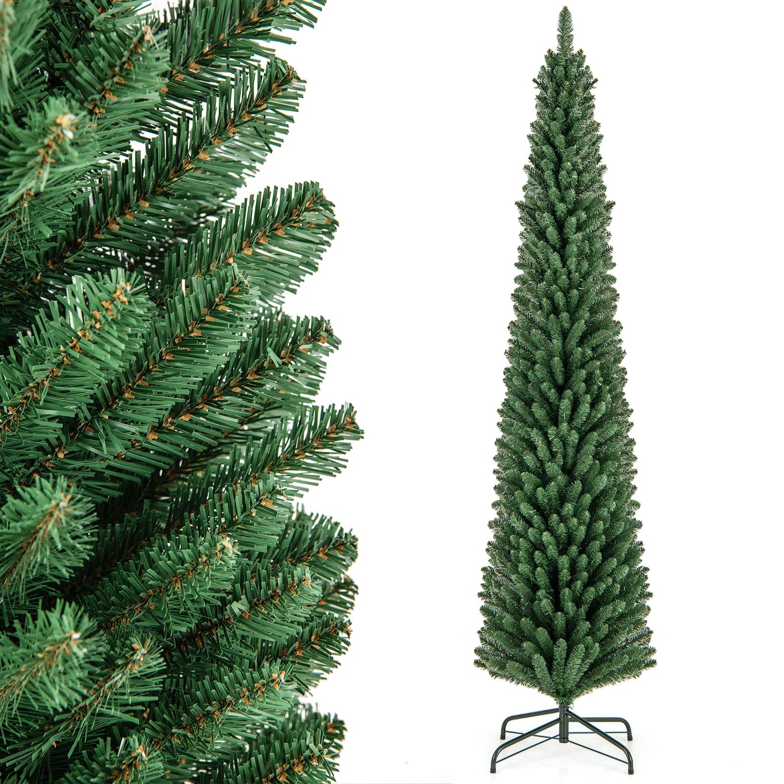 8 Ft Pencil Christmas Tree, Metal Stand, Memory Wire Branch Tips, Green Christmas Tree at Gallery Canada