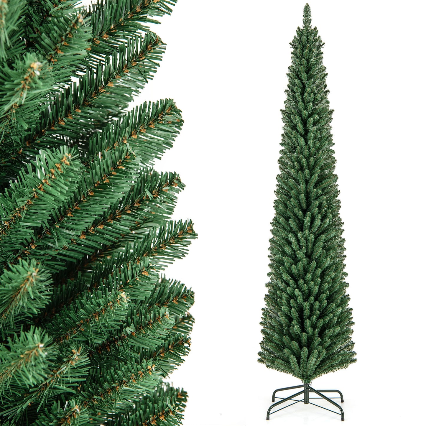 8 Ft Pencil Christmas Tree, Metal Stand, Memory Wire Branch Tips, Green Christmas Tree at Gallery Canada