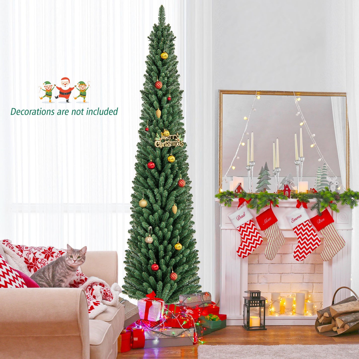 8 Ft Pencil Christmas Tree, Metal Stand, Memory Wire Branch Tips, Green Christmas Tree at Gallery Canada