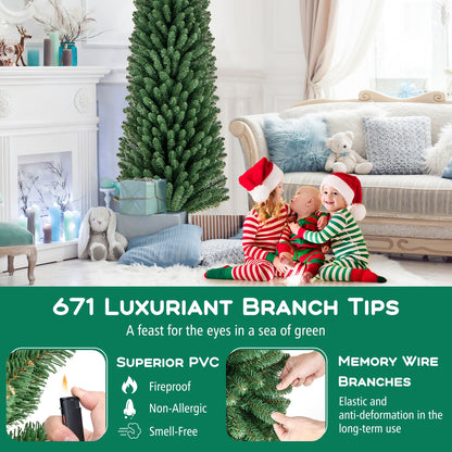 8 Ft Pencil Christmas Tree, Metal Stand, Memory Wire Branch Tips, Green Christmas Tree at Gallery Canada