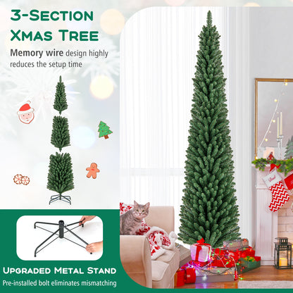 8 Ft Pencil Christmas Tree, Metal Stand, Memory Wire Branch Tips, Green Christmas Tree at Gallery Canada