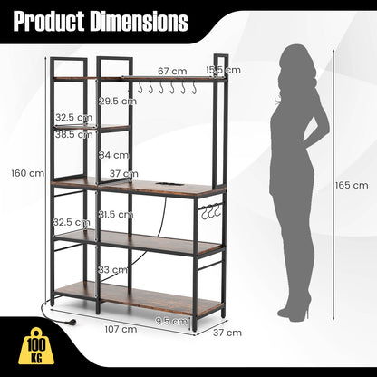 5-Tier Bakers Rack With Power Outlets, 10 S-Shaped Hooks, Rustic Brown Baker's Racks at Gallery Canada