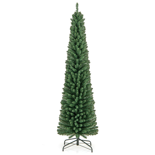 7FT Pencil Christmas Tree, Memory Wire Tips, Warm LED Lights, Green
