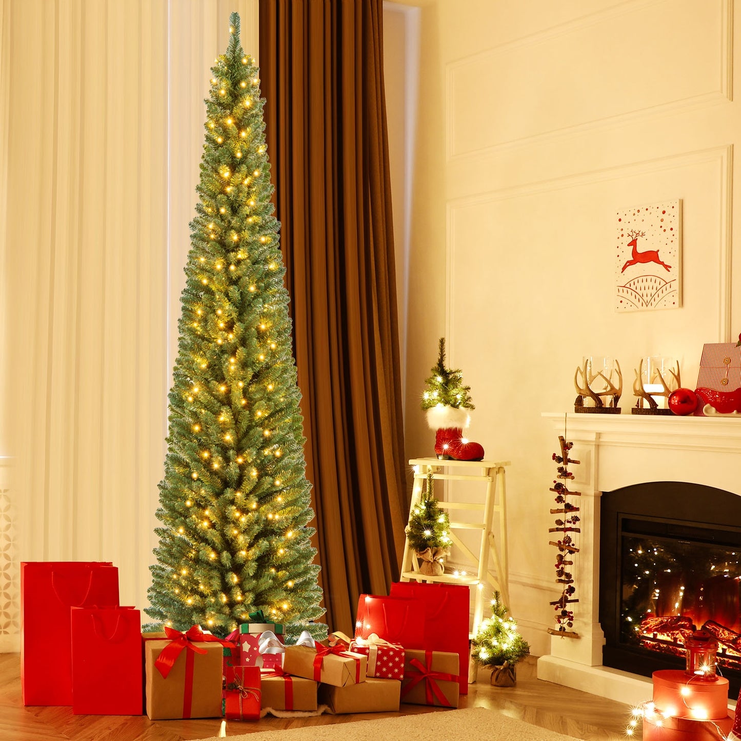 Pencil Christmas Tree With Memory Wire Branch Tips, Warm LED Lights, 8FT, Green Christmas Tree at Gallery Canada